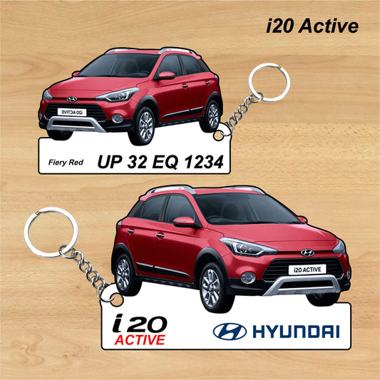 i20 Active - Personalized Hyundai Car Keychain - Wood, Acrylic, Metal Printed