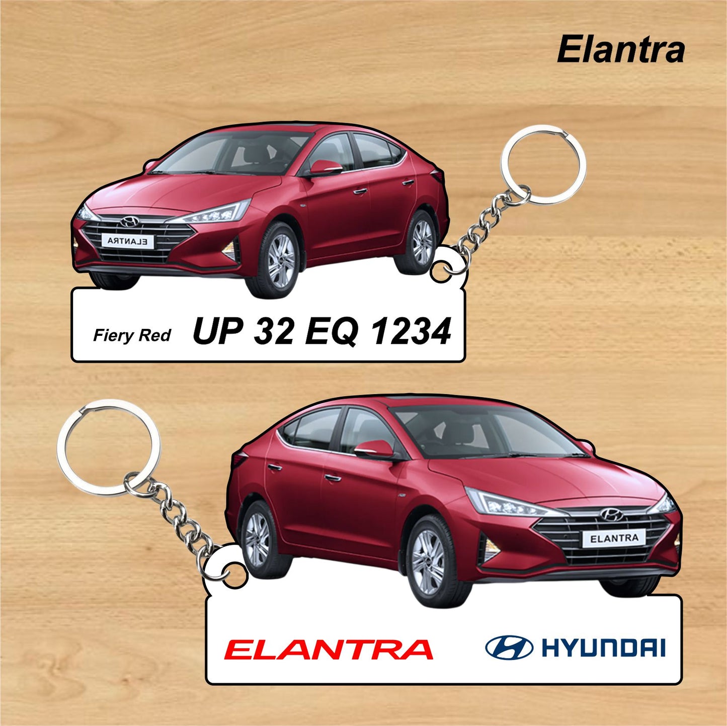 Elantra - Personalized Hyundai Car Keychain - Wood, Acrylic, Metal Printed