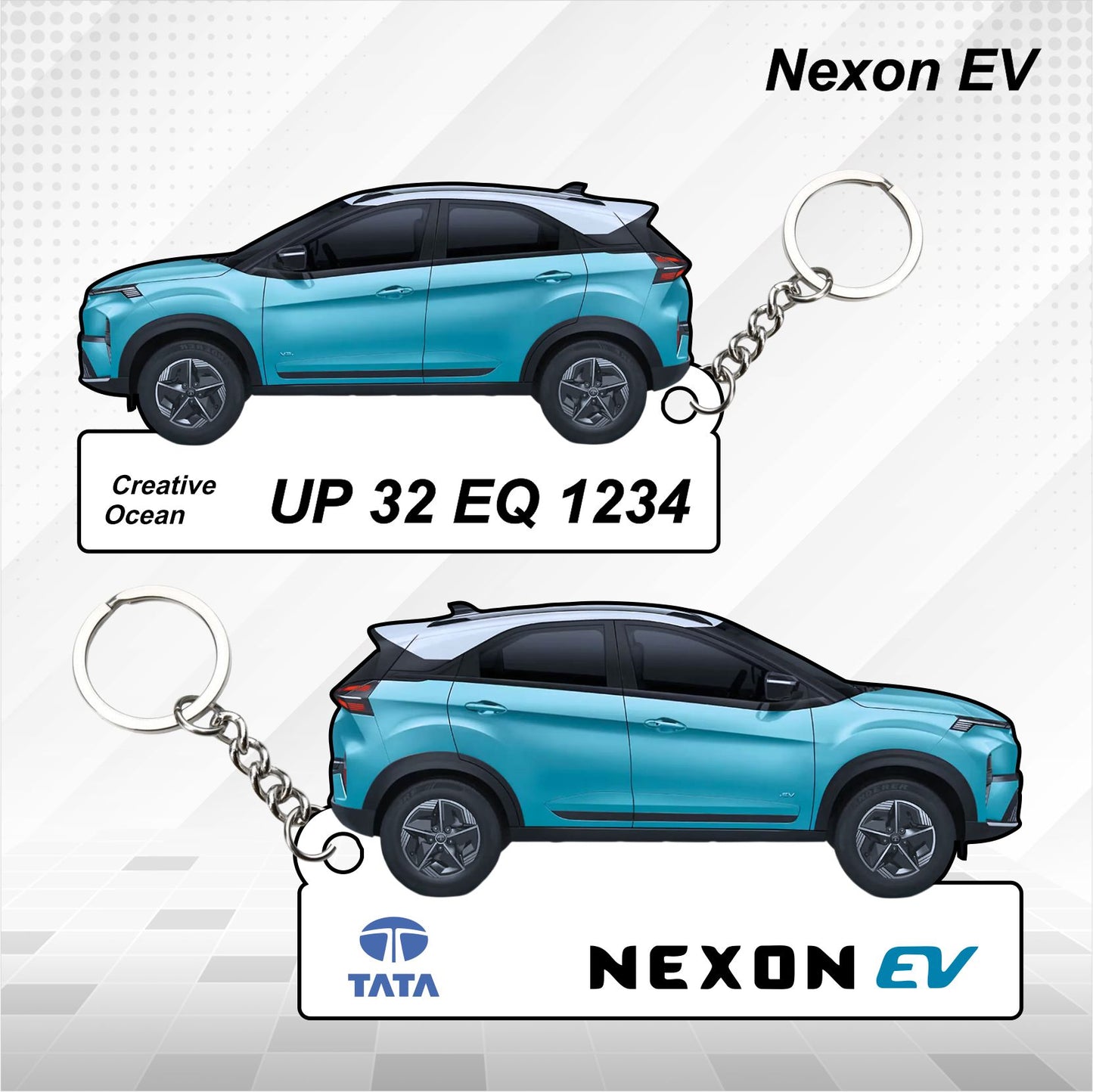 Nexon EV - Personalized Tata Electric Car Keychain - Wood, Acrylic, Metal Printed
