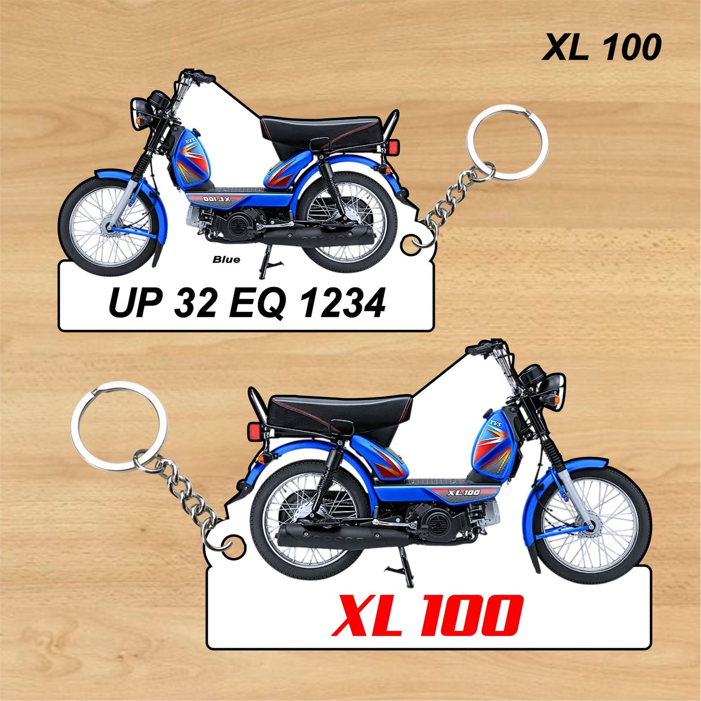 XL 100 - Personalized TVS Keychain - Wood, Acrylic, Metal Printed