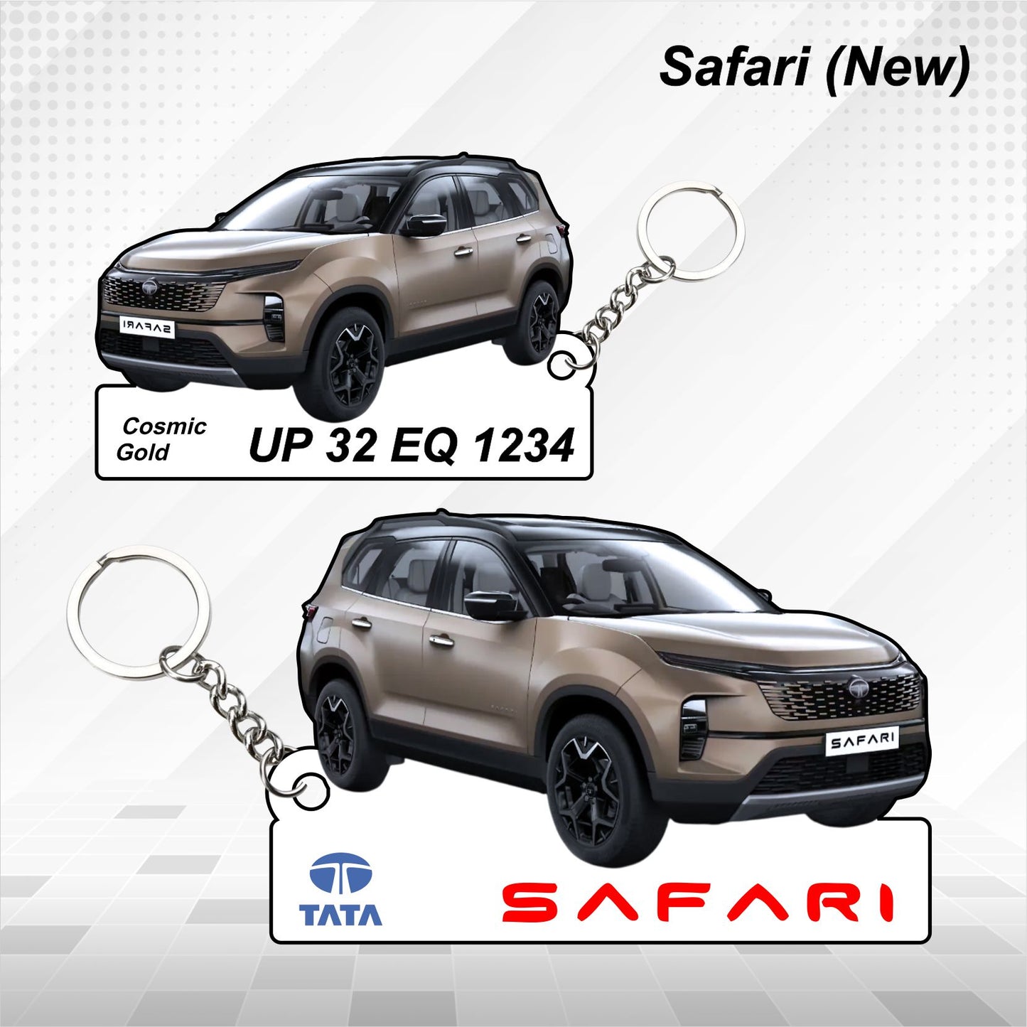 Safari (New) - Personalized Tata Car Keychain - Wood, Acrylic, Metal Printed