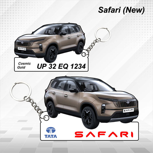Safari (New) - Personalized Tata Car Keychain - Wood, Acrylic, Metal Printed