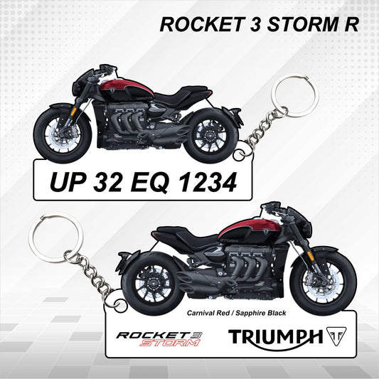 ROCKET 3 STORM R - Personalized Triumph Keychain - Wood, Acrylic, Metal Printed, Lanyard