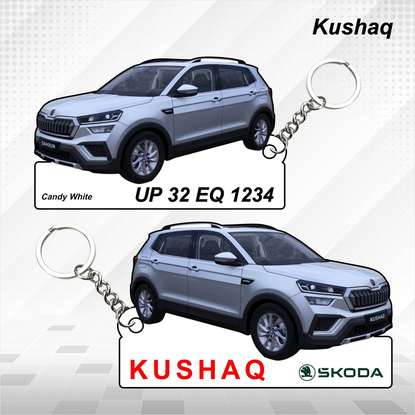 Kushaq - Personalized Skoda Car Keychain - Wood, Acrylic, Metal Printed