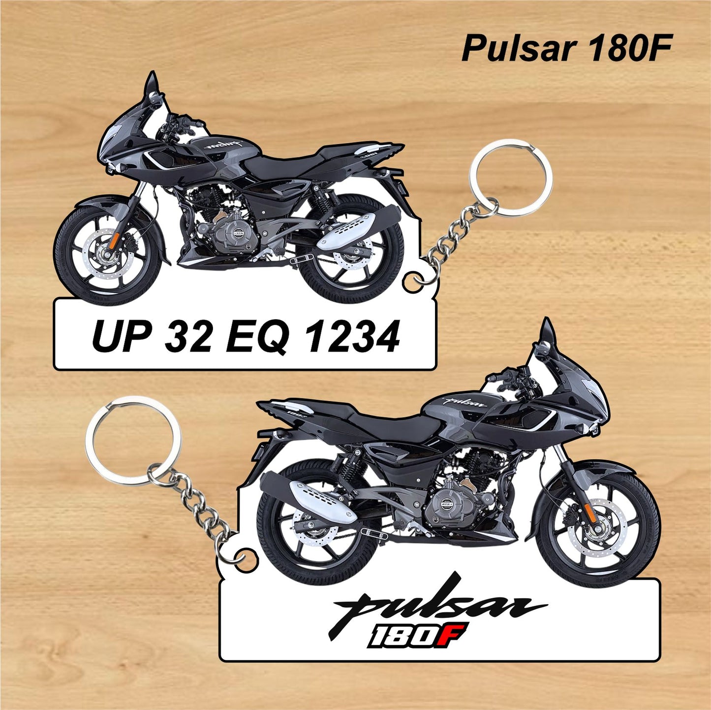 Pulsar 180F - Personalized Bajaj Keychain - Wood, Acrylic, Metal Printed