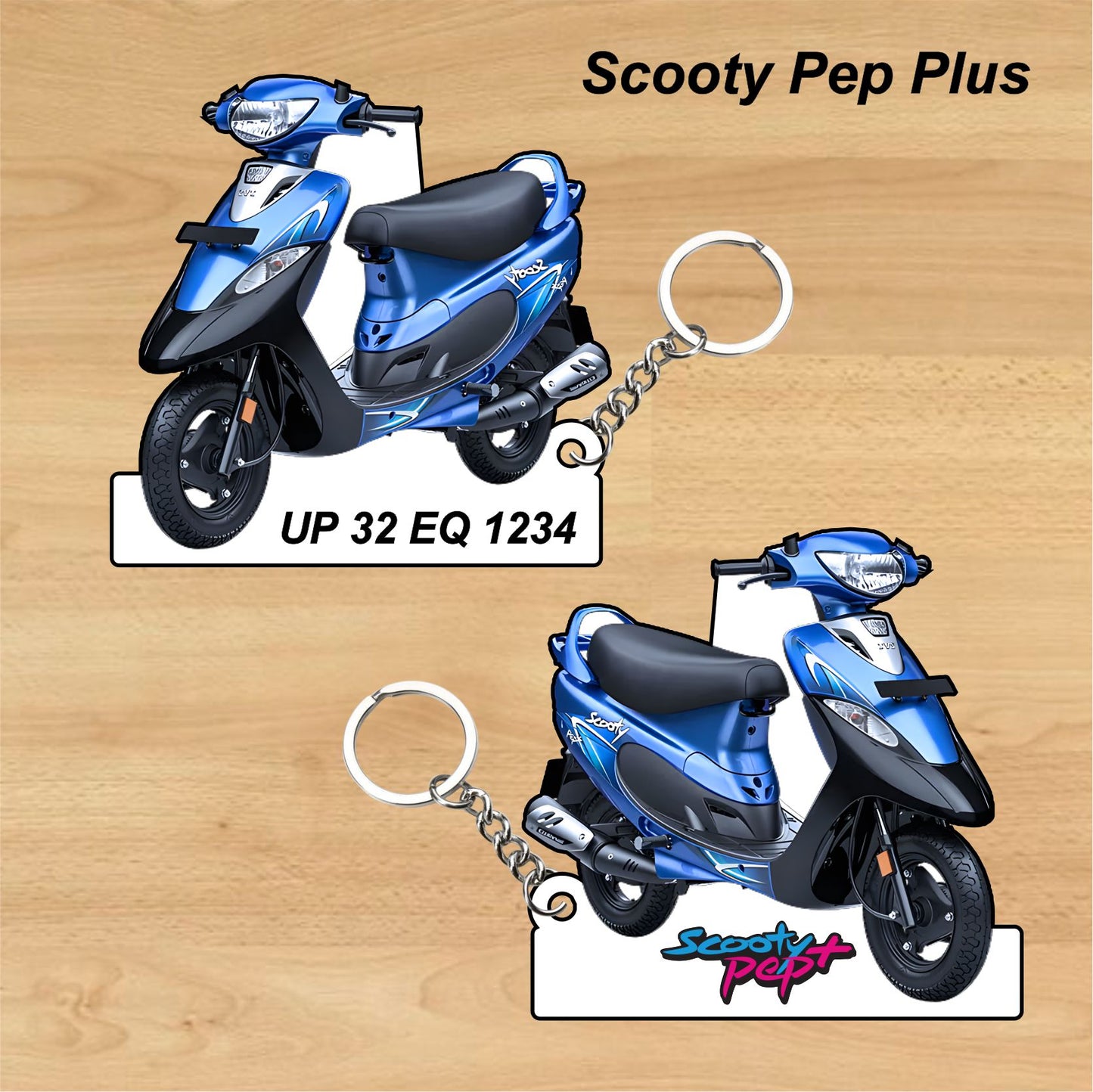 Scooty Pep Plus - Personalized TVS Keychain - Wood, Acrylic, Metal Printed