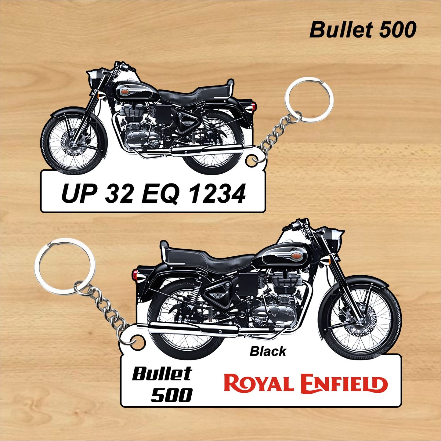 Bullet 500 - Personalized Royal Enfield Keychain - Wood, Acrylic, Metal Printed
