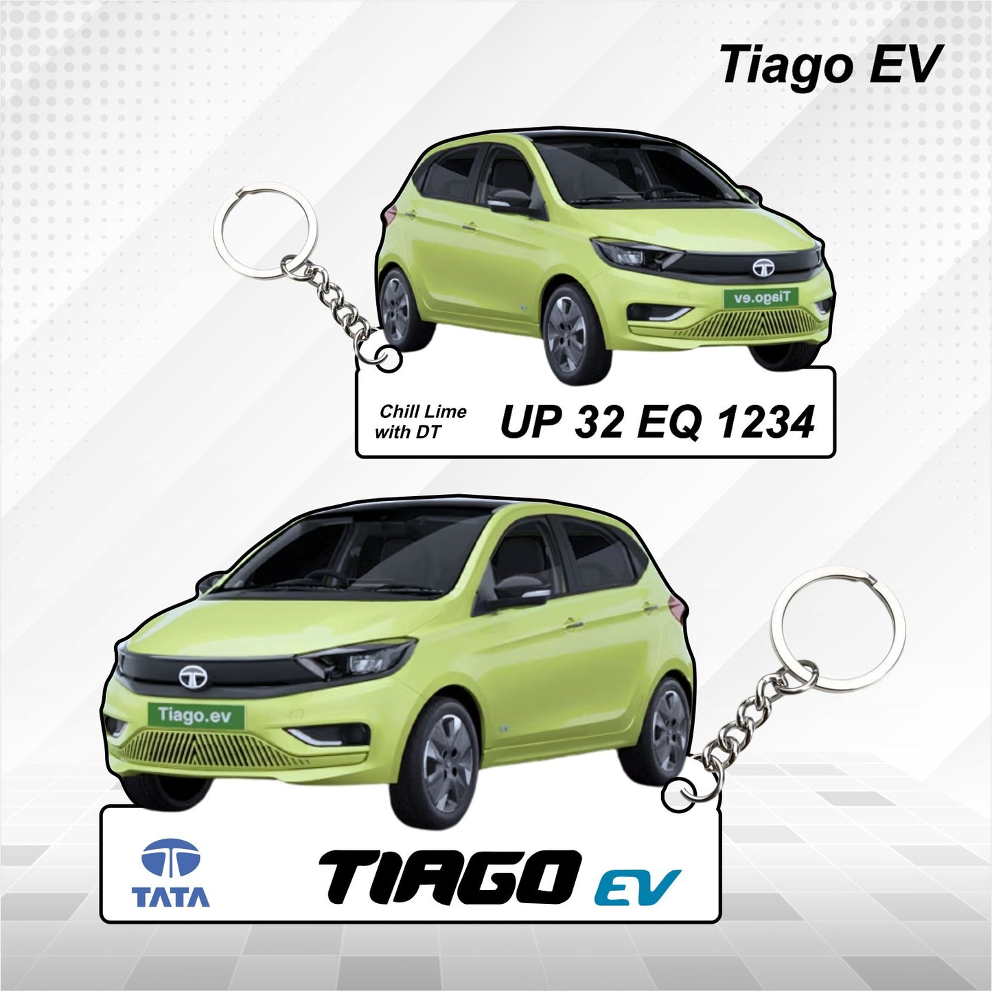 Tiago EV - Personalized Tata Electric Car Keychain - Wood, Acrylic, Metal Printed