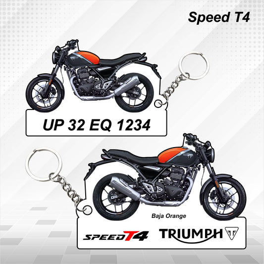 Speed T4 - Personalized Triumph Keychain - Wood, Acrylic, Metal Printed, Lanyard