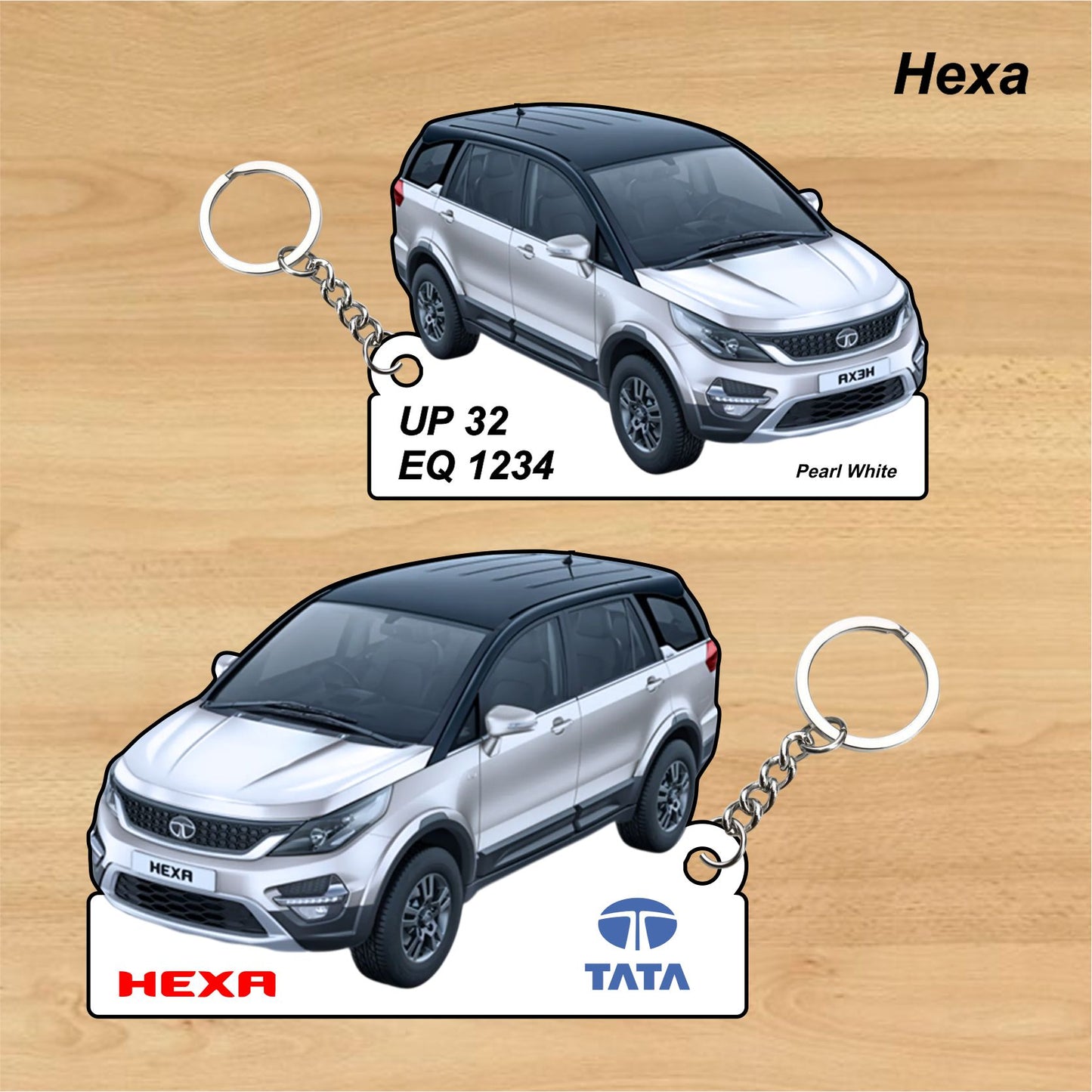 Hexa - Personalized Tata Keychain - Wood, Acrylic, Metal Printed