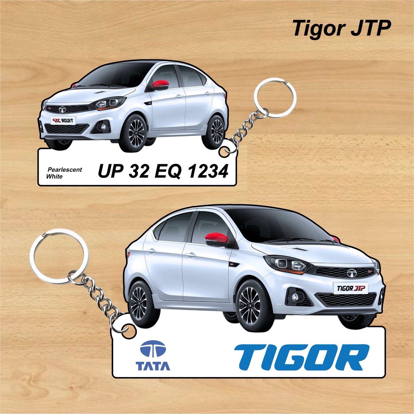 Tigor JTP - Personalized Tata Keychain - Wood, Acrylic, Metal Printed