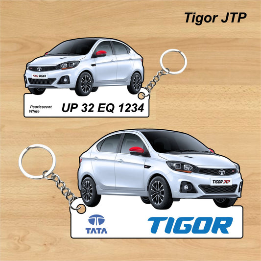 Tigor JTP - Personalized Tata Keychain - Wood, Acrylic, Metal Printed