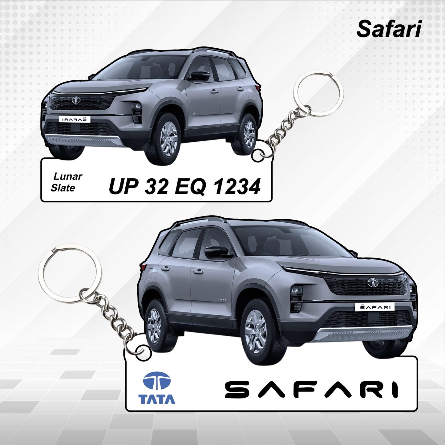 Safari - Personalized Tata Car Keychain - Wood, Acrylic, Metal Printed