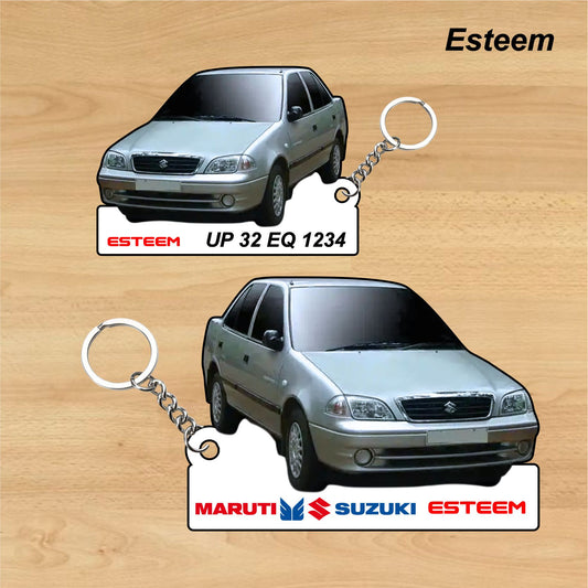 Esteem - Personalized Maruti Suzuki Keychain - Wood, Acrylic, Metal Printed