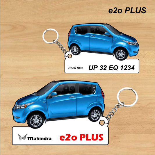 e2o PLUS - Personalized Mahindra Car Keychain - Wood, Acrylic, Metal Printed