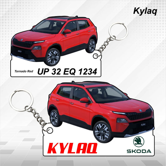 Kylaq - Personalized Skoda Car Keychain - Wood, Acrylic, Metal Printed