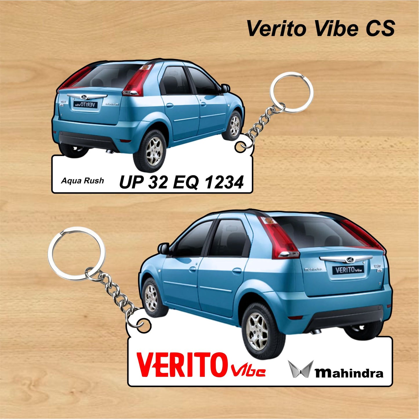 Verito Vibe CS - Personalized Mahindra Car Keychain - Wood, Acrylic, Metal Printed