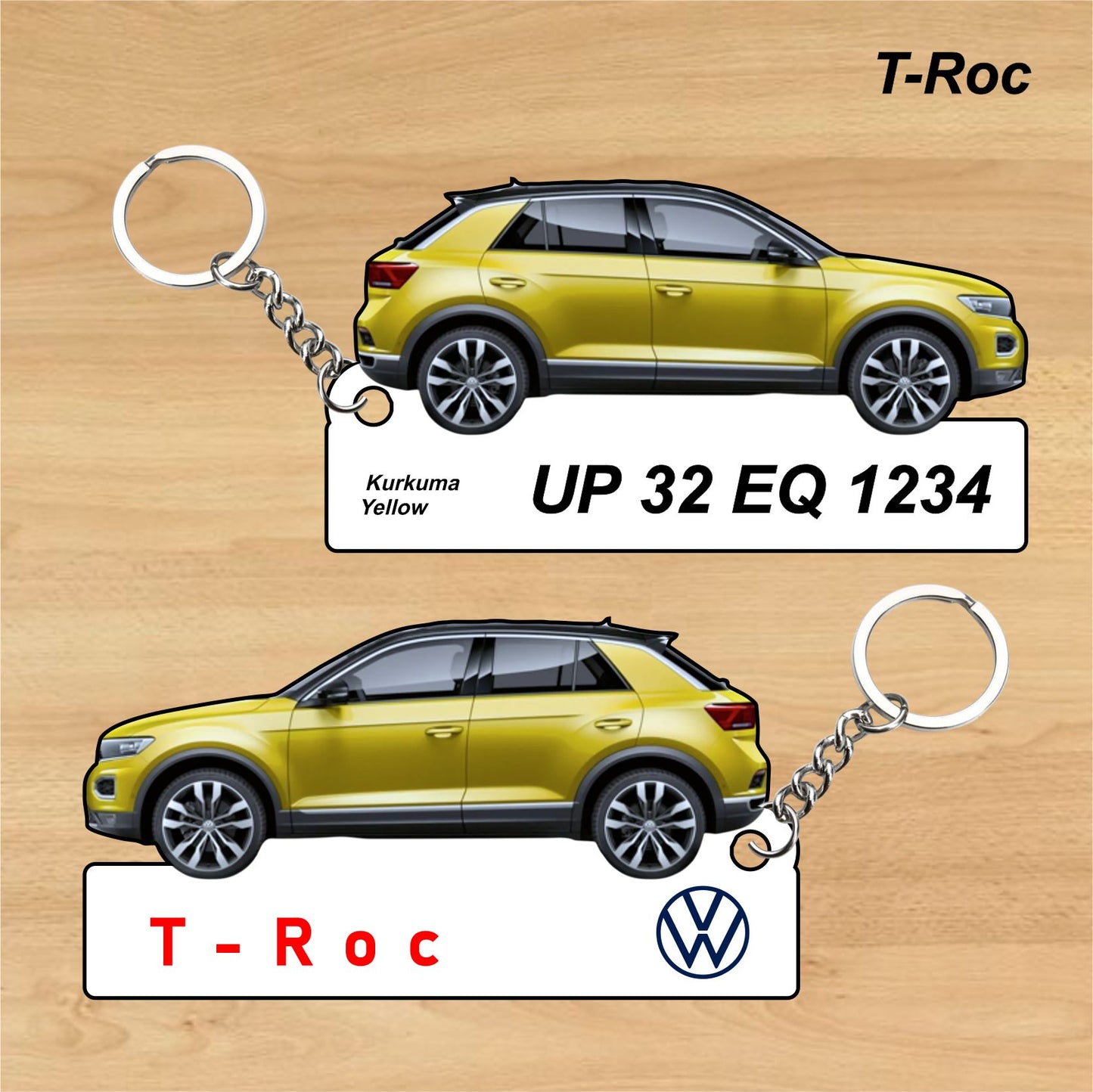 T-Roc - Personalized Volkswagen Car Keychain - Wood, Acrylic, Metal Printed