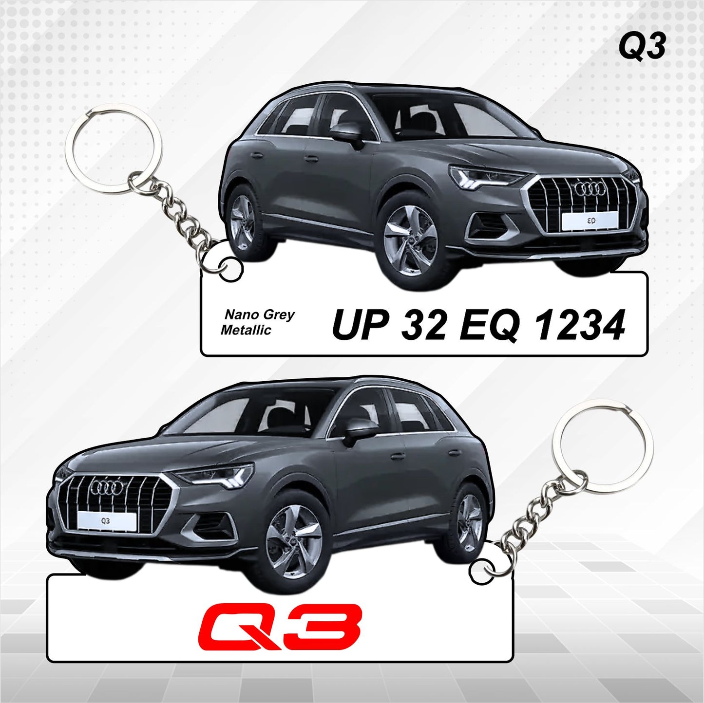 Q3 - Personalized Audi Car Keychain - Wood, Acrylic, Metal Printed