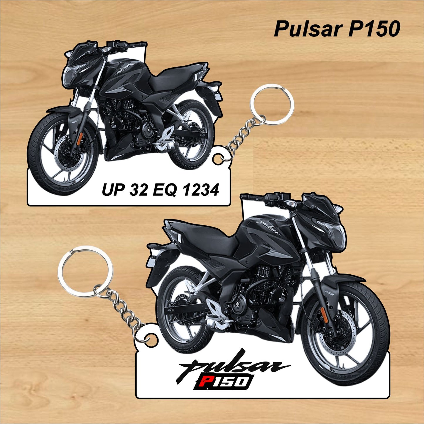Pulsar P150 - Personalized Bajaj Keychain - Wood, Acrylic, Metal Printed