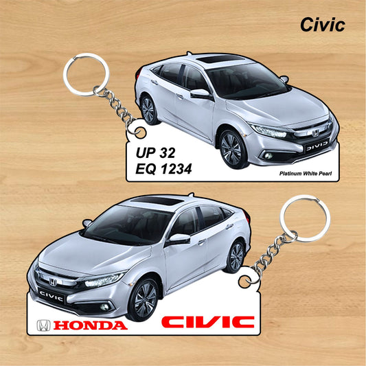 Civic - Personalized Honda Car Keychain - Wood, Acrylic, Metal Printed