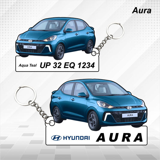 Aura - Personalized Hyundai Car Keychain - Wood, Acrylic, Metal Printed