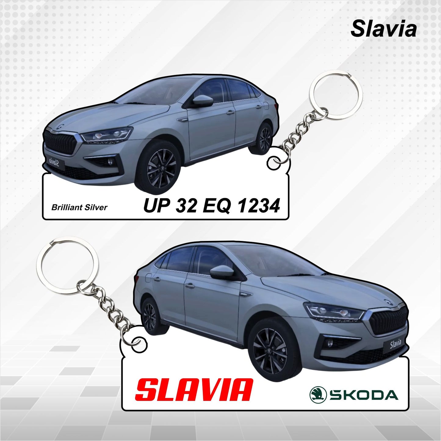 Slavia - Personalized Skoda Car Keychain - Wood, Acrylic, Metal Printed