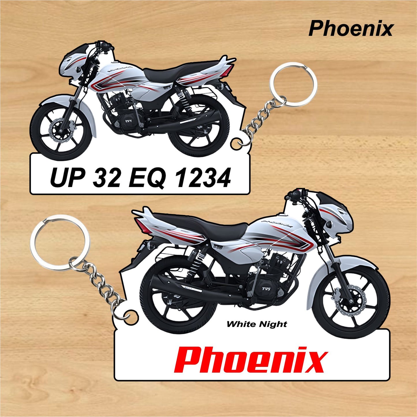 Phoenix - Personalized TVS Keychain - Wood, Acrylic, Metal Printed
