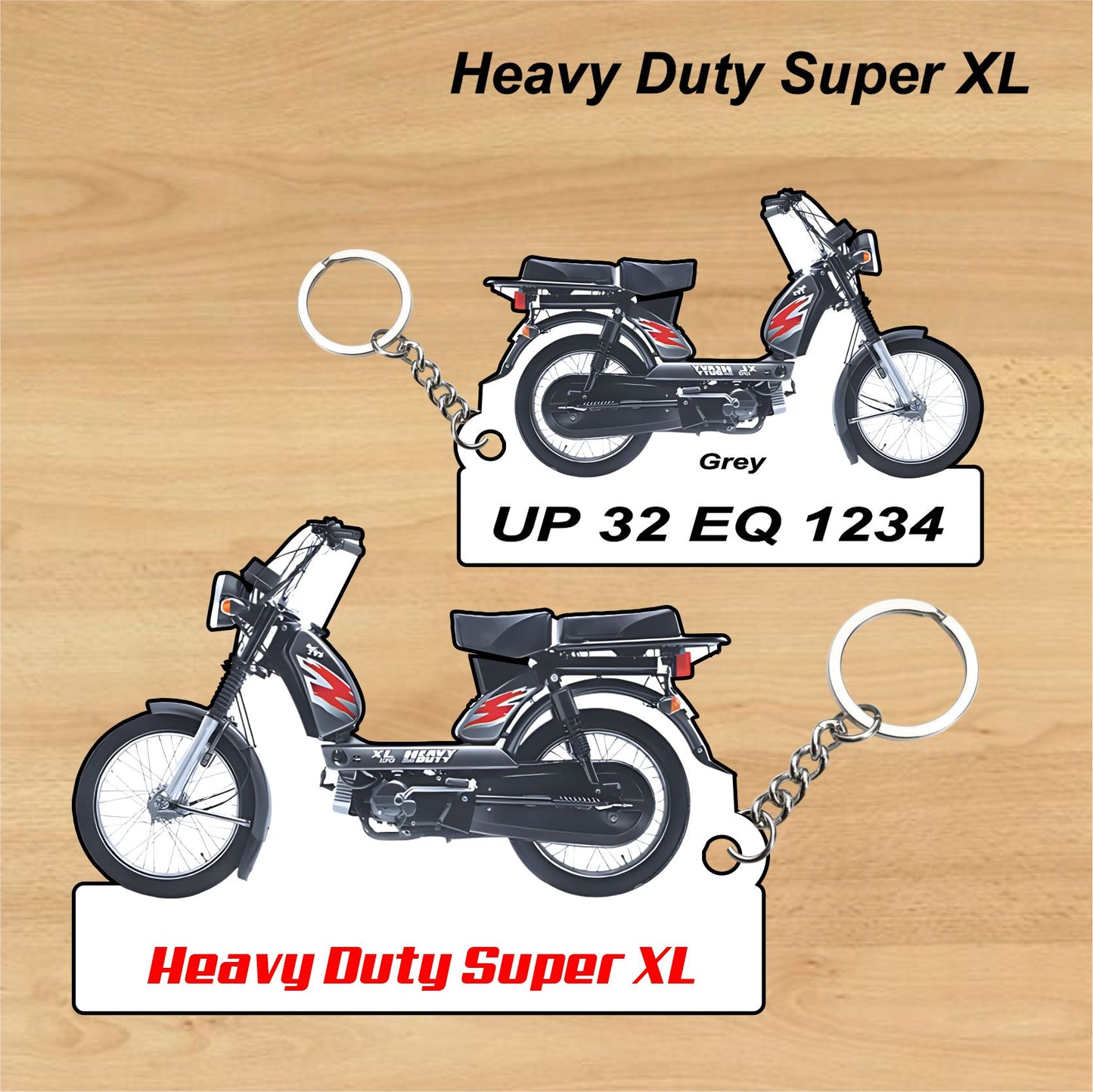 Heavy Duty Super XL - Personalized TVS Keychain - Wood, Acrylic, Metal Printed