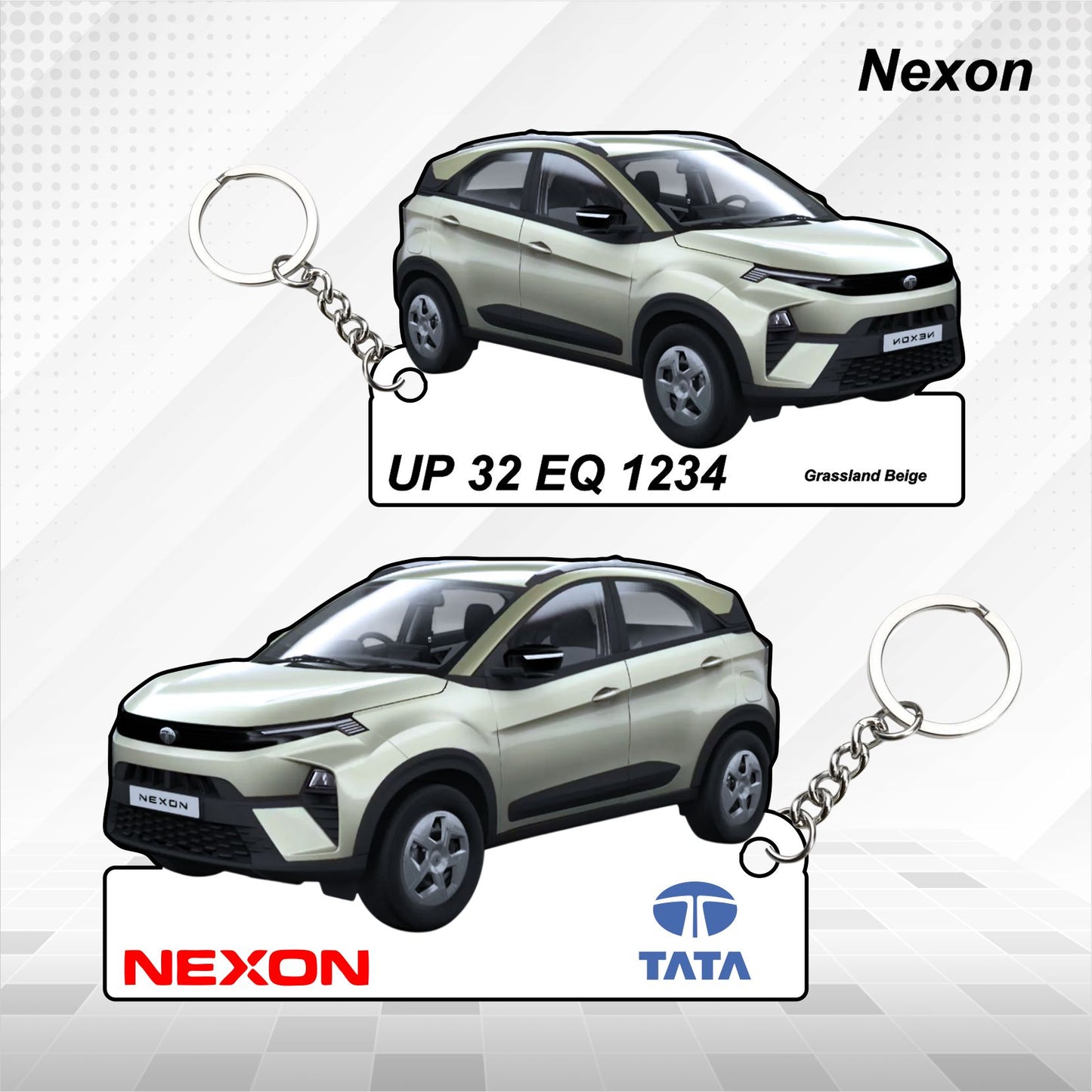 Nexon - Personalized Tata Car Keychain - Wood, Acrylic, Metal Printed