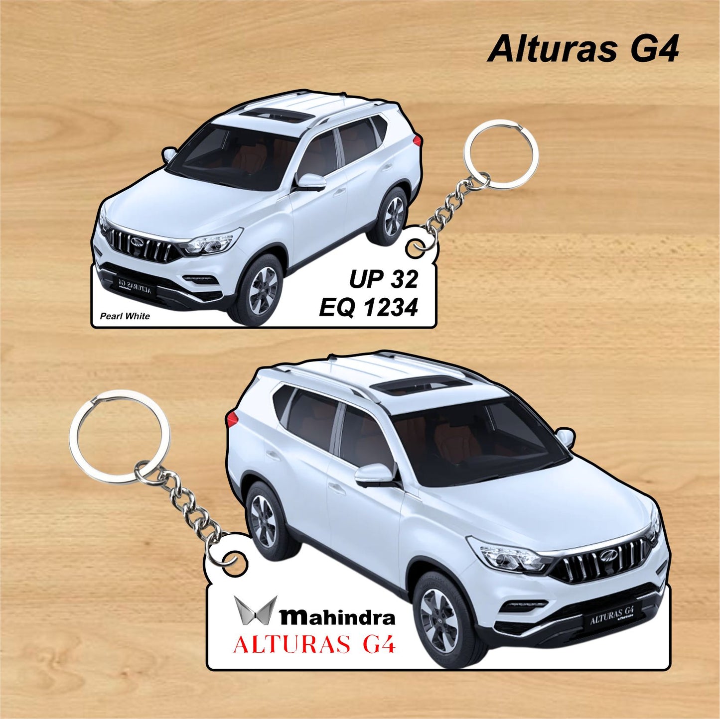 Alturas G4 - Personalized Mahindra Car Keychain - Wood, Acrylic, Metal Printed