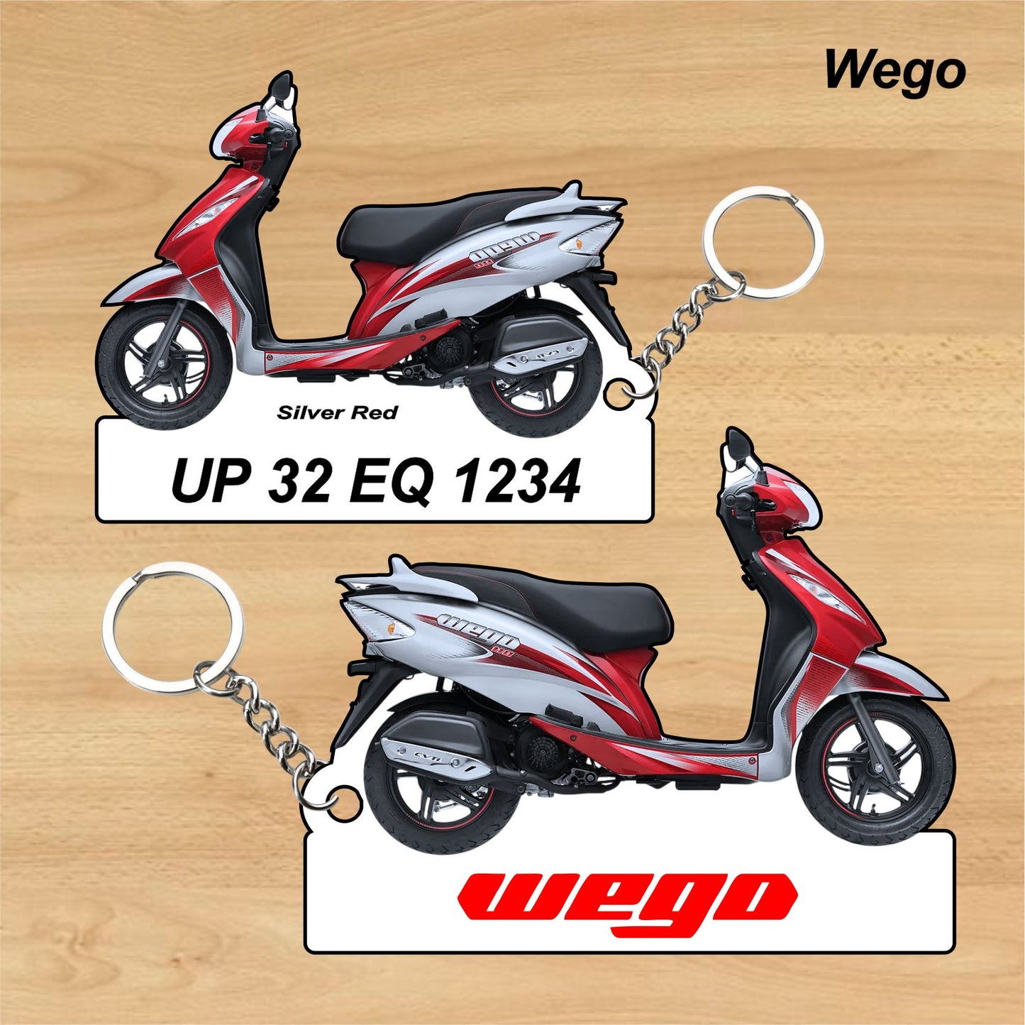 Wego - Personalized TVS Keychain - Wood, Acrylic, Metal Printed