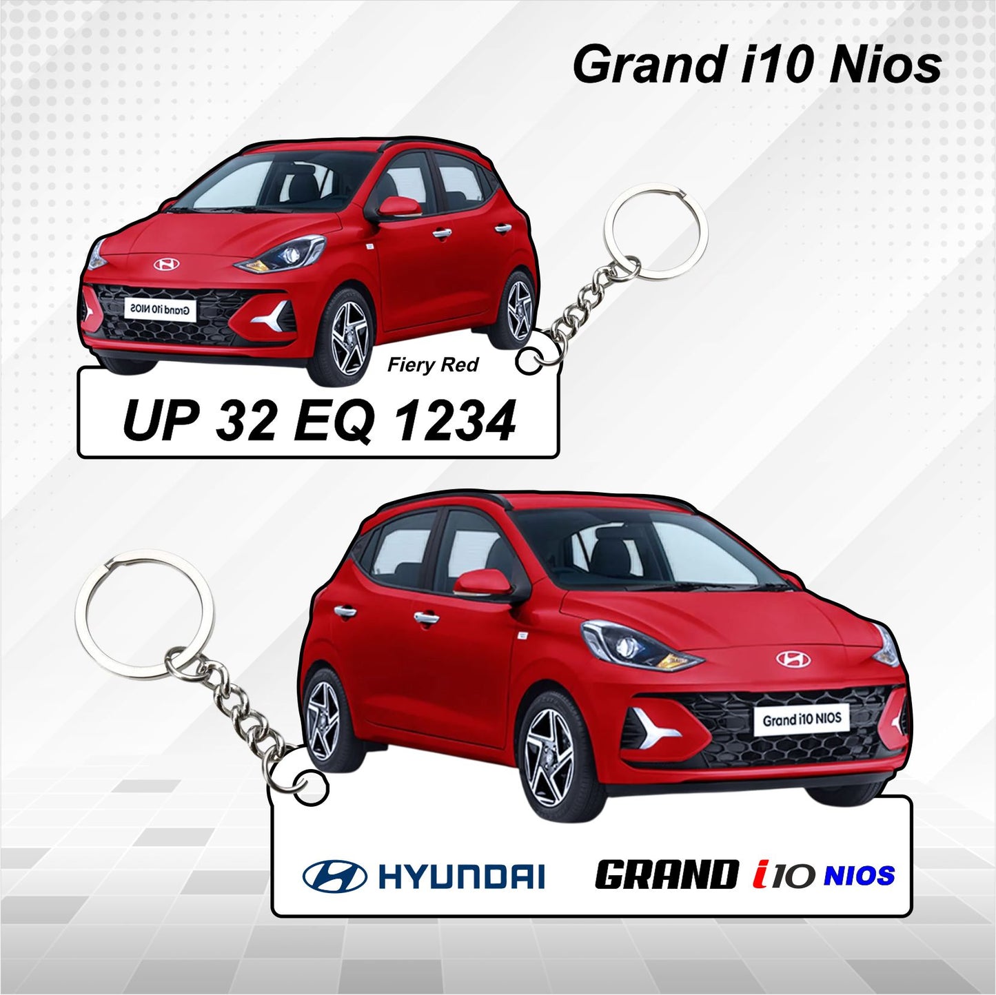 Grand i10 Nios- Personalized Hyundai Car Keychain - Wood, Acrylic, Metal Printed