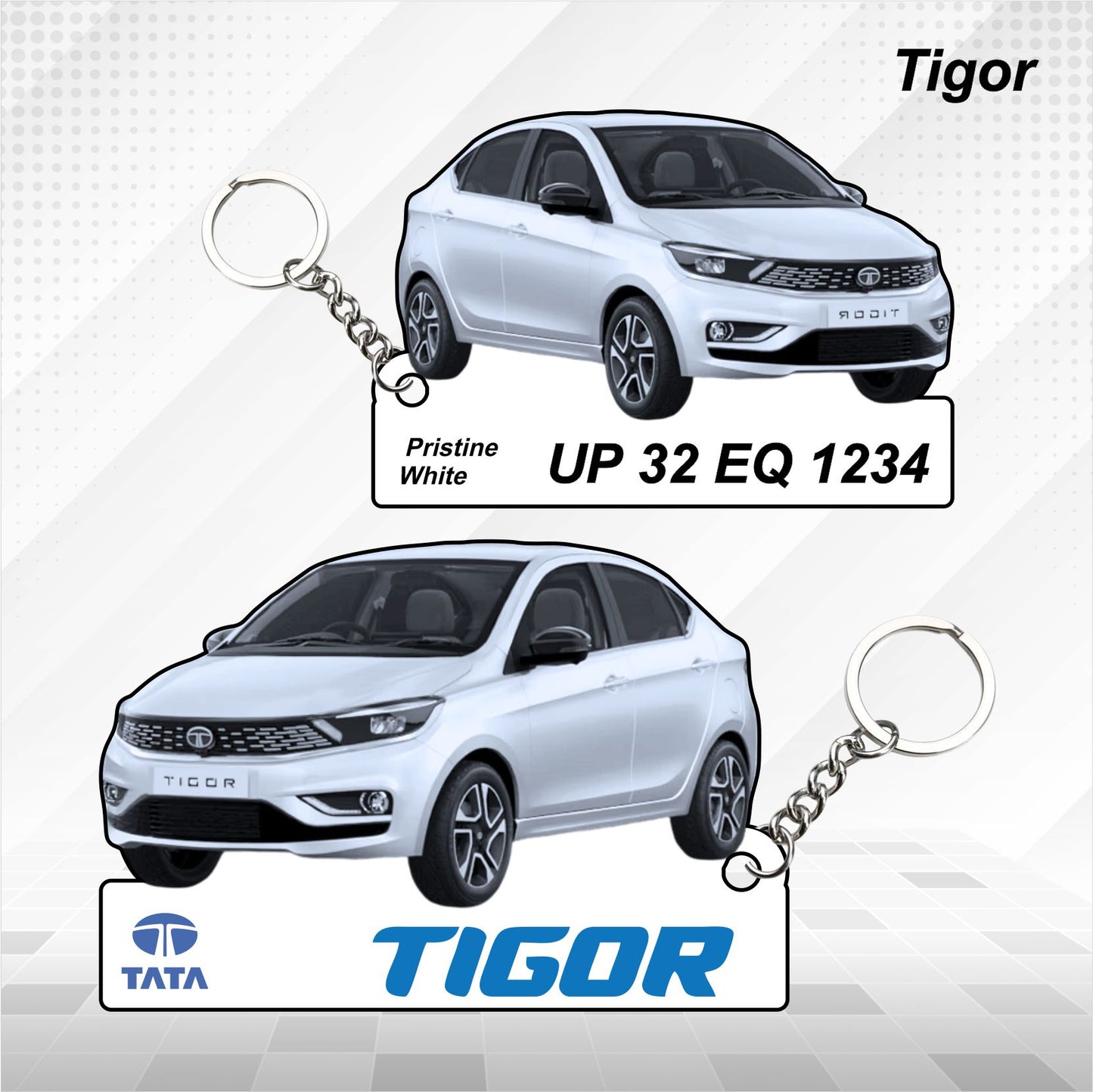 Tigor - Personalized Tata Car Keychain - Wood, Acrylic, Metal Printed