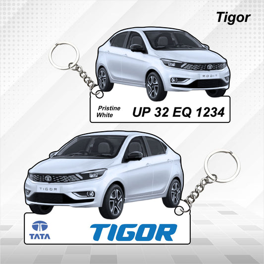 Tigor - Personalized Tata Car Keychain - Wood, Acrylic, Metal Printed