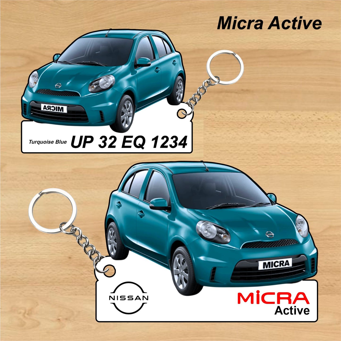 Micra Active - Personalized Nissan Car Keychain - Wood, Acrylic, Metal Printed