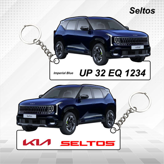 Seltos (New) - Personalized Kia Car Keychain - Wood, Acrylic, Metal Printed
