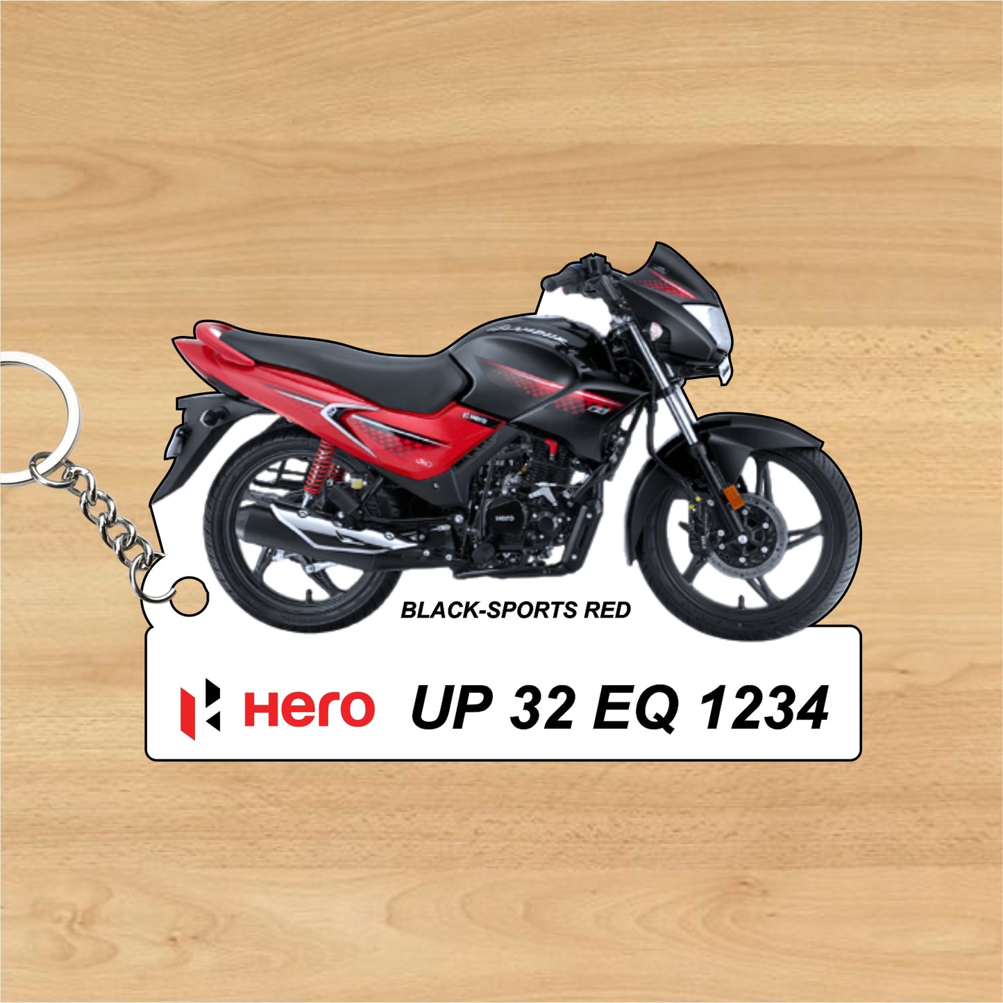 Hero Glamour 125cc - Personalized Hero Keychain - Wood, Acrylic, Metal Printed