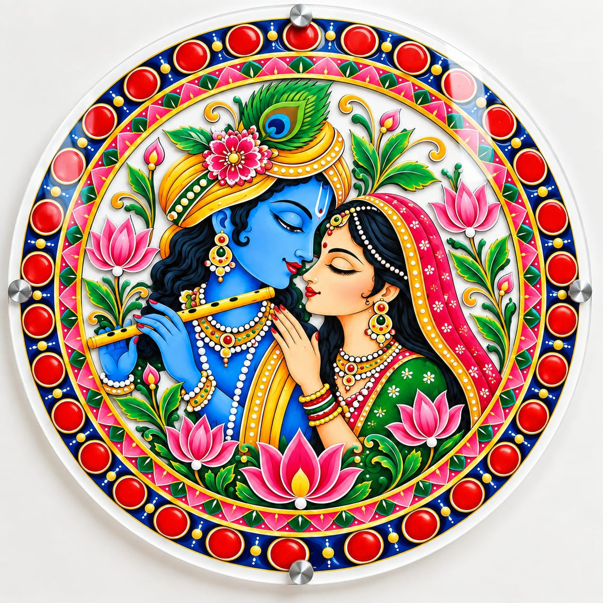 Radha Krishna Divine Love Round UV Printed Acrylic Wall Art