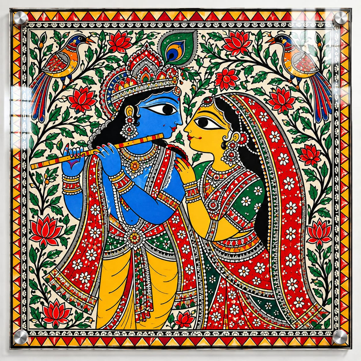 Radha Krishna Madhubani UV Printed Acrylic Wall Art