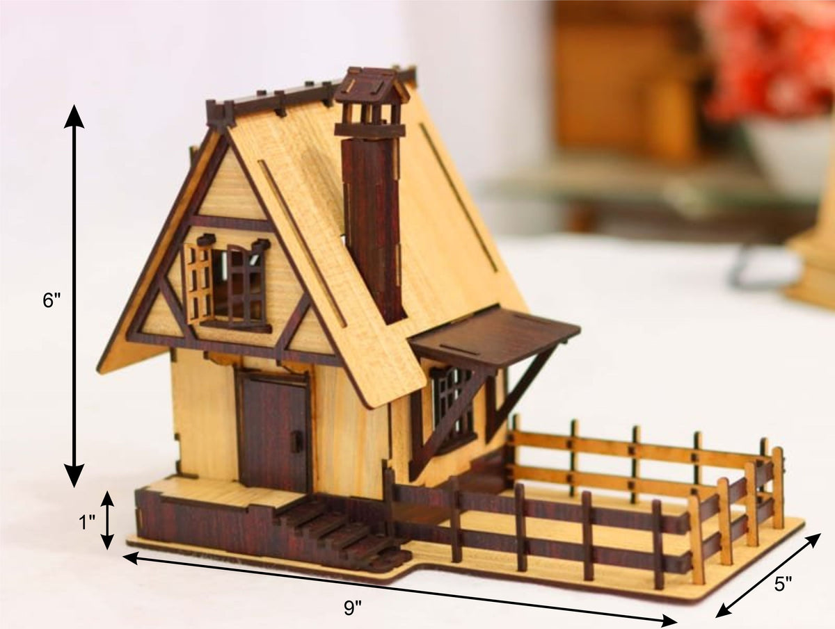 DIY Wooden Miniature Farmhouse Model with Fenced Yard