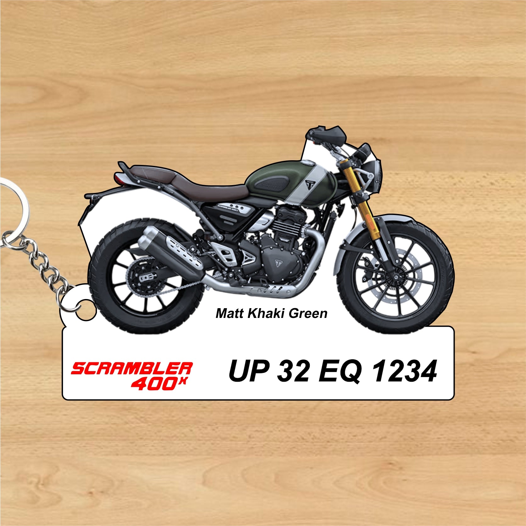 SCRAMBLER 400 X Classics Personalized Triumph Keychain Wood, Acr