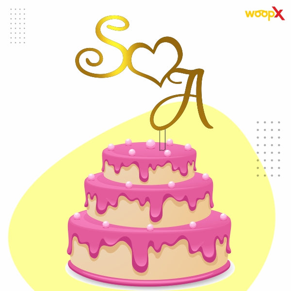Customized Acrylic Name Initials Cake Topper - Gold