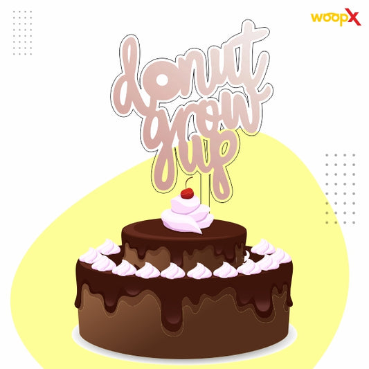 Donut Grow Up Two Layer Acrylic Cake Topper - Rose Gold & Transparent - Birthday Cake Topper