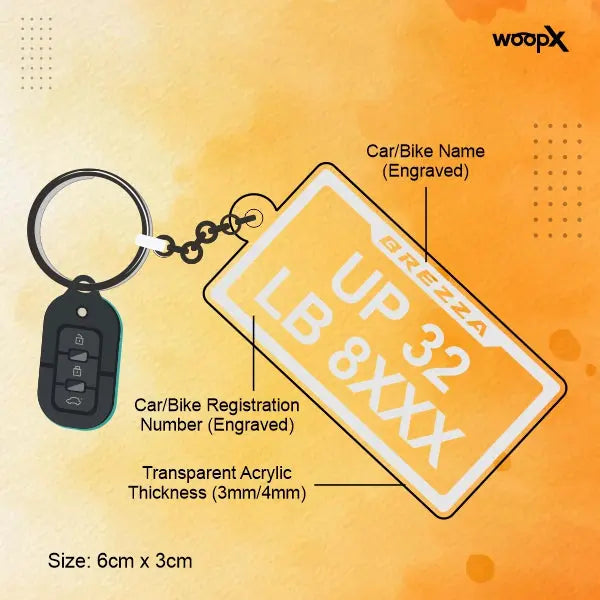 Customized Engraved Transparent Acrylic Car or Bike Keychain