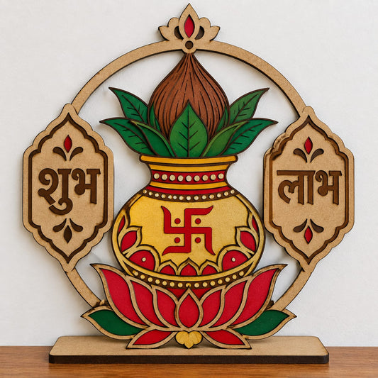 Shubh Labh Kalash MDF Tabletop Décor – DIY Craft Kit (Pre-Marked)