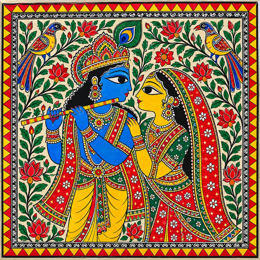 DIY MDF Art Kit – Radha Krishna Pichwai Portrait Pre-Marked Square MDF Board with Acrylic Colors & Brushes