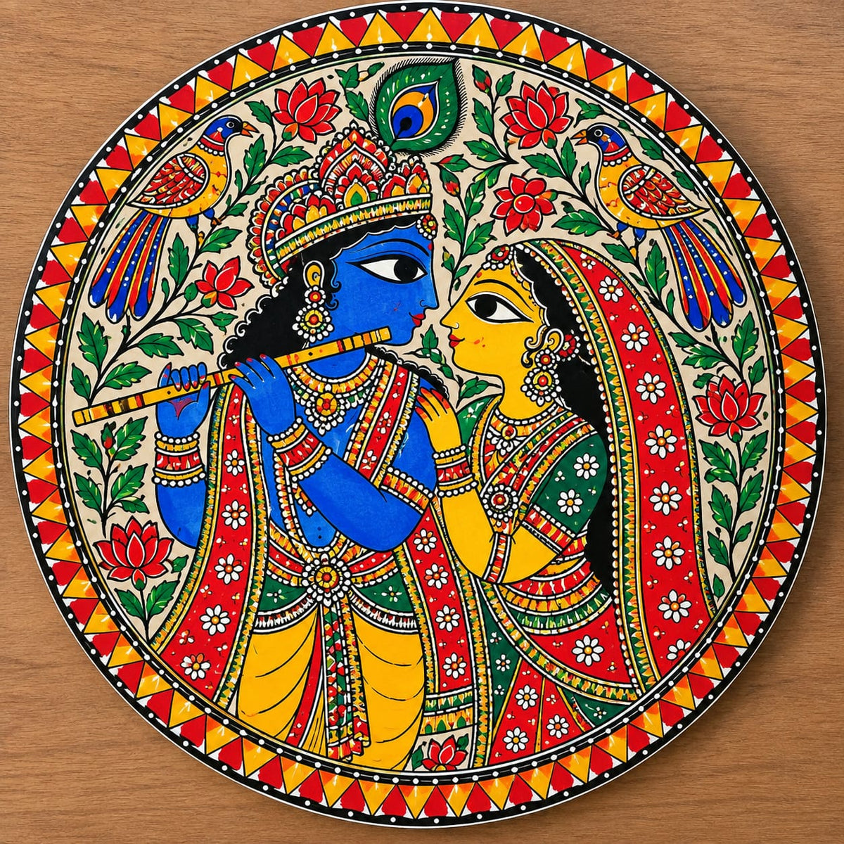 DIY MDF Art Kit – Radha Krishna Flute Serenade Pre-Marked Round MDF Board with Acrylic Colors & Brushes