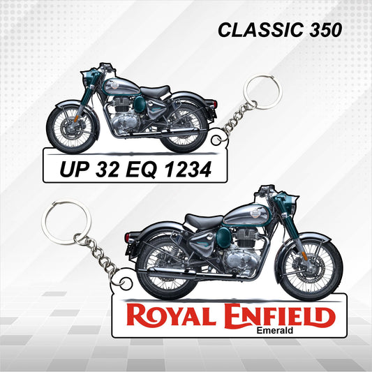 Classic 350 - 2024 - Personalized Royal Enfield Keychain - Wood, Acrylic, Metal Printed