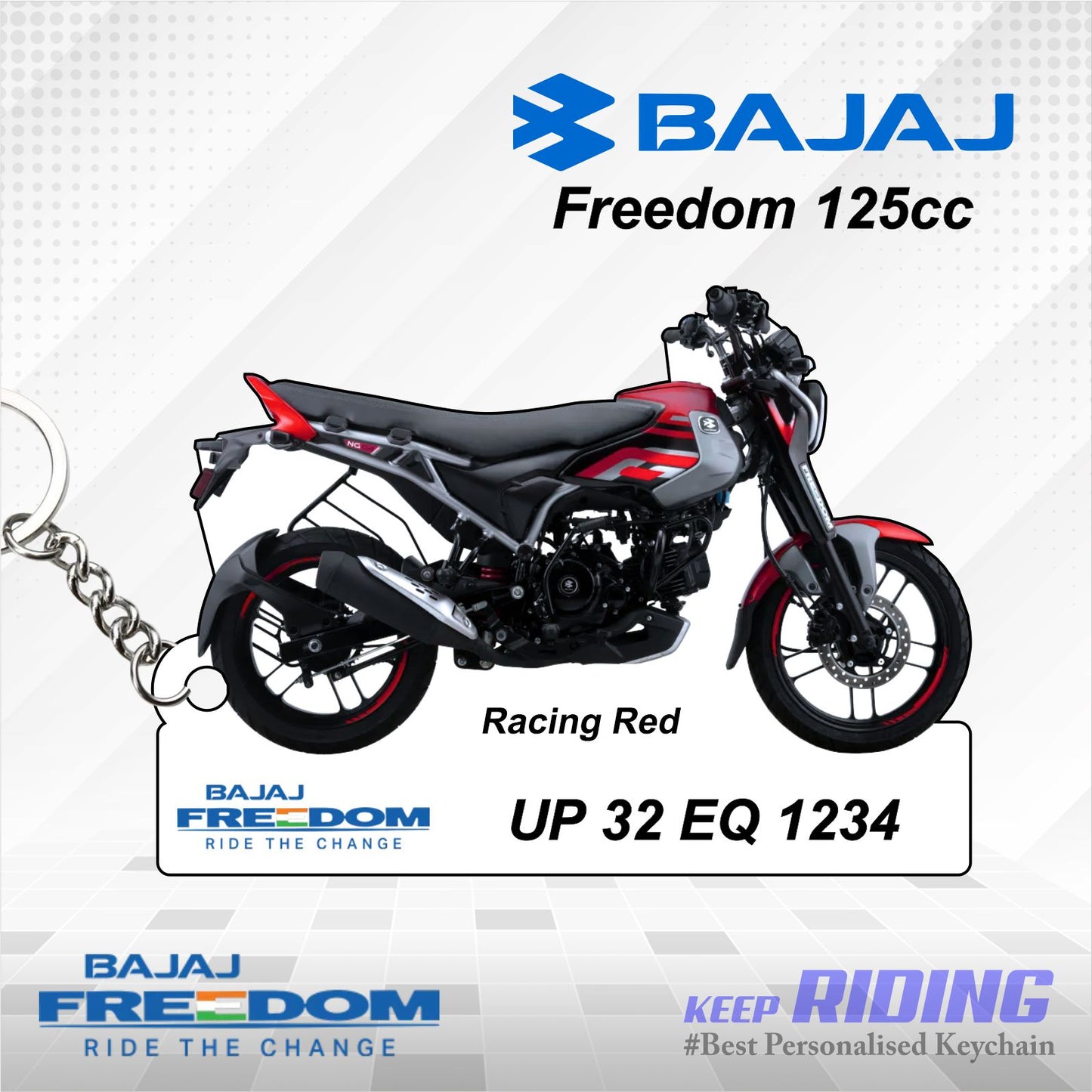 Freedom 125cc - Personalized Bajaj Keychain - Wood, Acrylic, Metal Printed